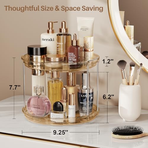 2 Tier Lazy Susan Turntable Organizer 9.25'' Rotating Spice Rack Organization for Cabinet (Amber / 9.25in 1 Pack)