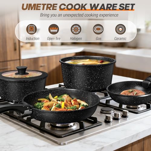 pots and Pans Set (BLACK-9PCS)