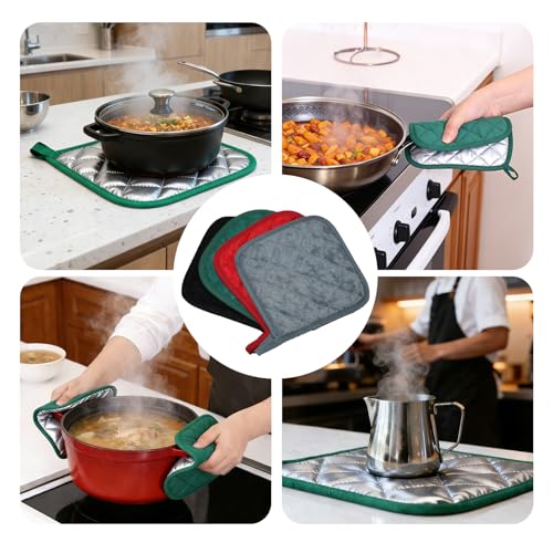 4 Pack Pot Holders for Kitchen Clearance Oven Potholders Sets for Kitchens Hot Pads for Kitchen Countertops Heat Resistant Dark Green (Dark Green)