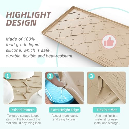 Waterproof Under Sink Mat 31" x 22" Kitchen Cabinet Liner Silicone (Beige / 31"W x 22"L)