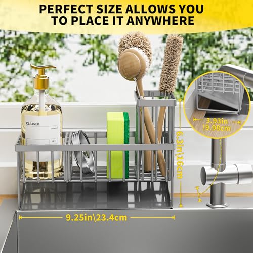 Sink Caddy Organzier with High Brush Holder (Grey / 9.25 inches)