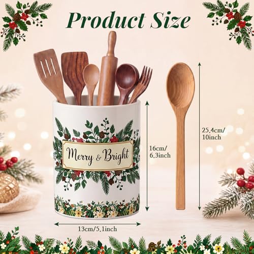 Christmas Pine Branches Ceramic Utensil Holder (Holly Pine Berries)