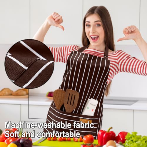 Adjustable Bib Apron with 2 Pockets Chef Cooking Kitchen Restaurant Aprons for Women Men (Brown Wide)