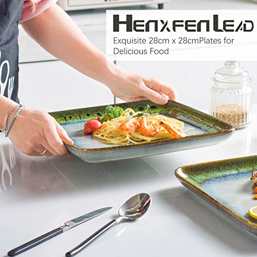 11 Inch Square Dinner Plates Set of 4 (Reactive Green / 11 Inch)