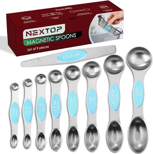 Magnetic Measuring Spoons Set of 9 Stainless Steel Dual (Blue (Aqua Sky))