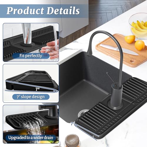 14.6 Inch Faucet Mat for Kitchen Sink Splash Guard (Black / 14.6" x 5.5")