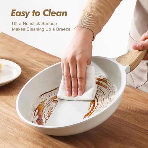 Ceramic Nonstick Frying Pan Skillets (White / 8+10 Inch)
