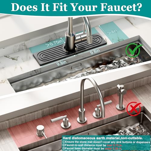 Stone Faucet Mat for Kitchen Sink (Dark Gray / 20" x 4")