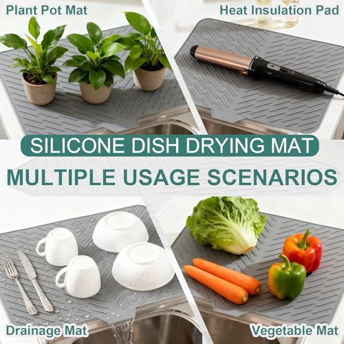 Silicone Dish Drying Mat for Kitchen Counter (Gray / 23" x 17")
