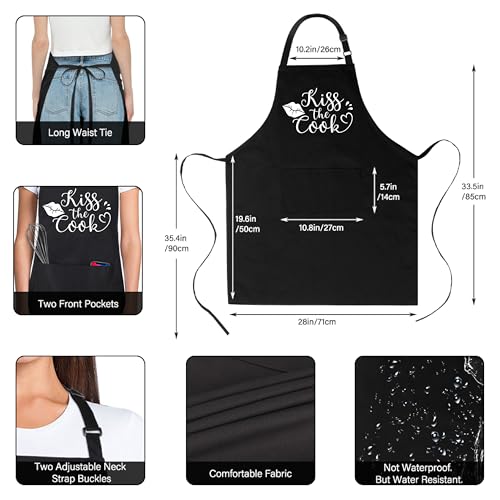 Funny Apron for Men Women 100% Cotton Kiss The Cook Adjustable Bib Aprons with 2 Pockets Funny Gifts Grilling Grill Kitchen Cooking BBQ Black (Kiss the Cook)