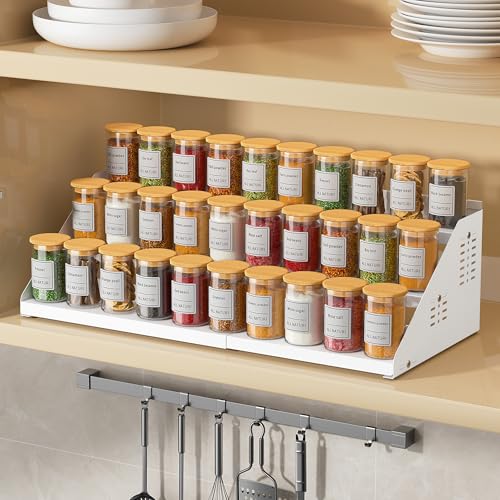 3 Tier Expandable Spice Organizer for Cabinet (White)