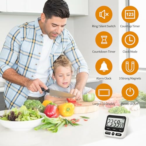 2Pack Digital Kitchen Timer 24 Hour with Clock