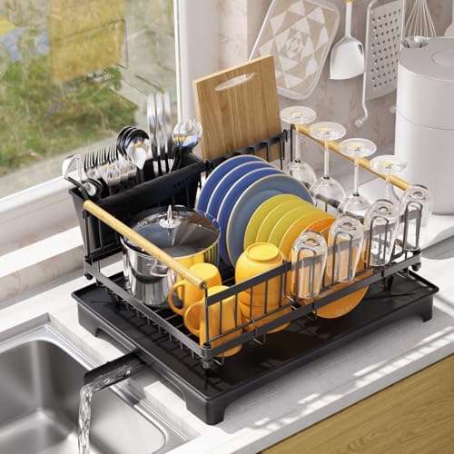 Dish Rack for Kitchen Counter with Drainboard Dish Drying Rack Rustproof Carbon Steel (1 Tier Standard)