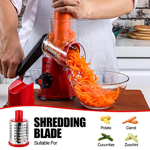 Rotary Cheese Grater Hand Crank (Red / 3 Blades)