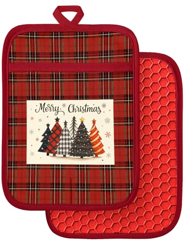 Silcone Christmas Pot Holders for Kitchen (Red)