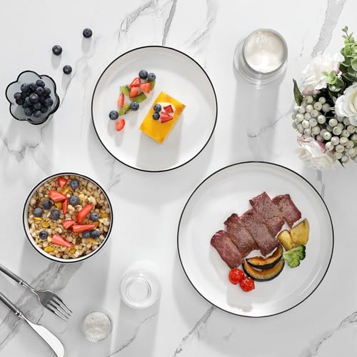 Plates and Bowls Sets (Ivory White-Black Rim / 24 Pcs (Service for 8))