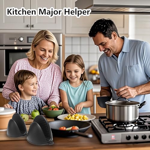Silicone Oven Mitts Heat Resistant Hot Pot Holders Set for Kitchens (6 Pack / Black)