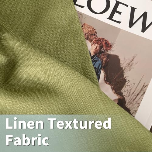 102 Inch Natural Faux Linen Curtains for Bedroom Living Room 2 Panels (52"W x 102"L (Pack of 2) / Silver Grommet-moss Green)