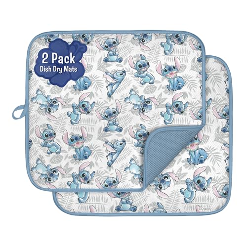 Disney Stitch Dish Drying Mat for Kitchen Counter (16" x 18" / Stitch (Light Blue))
