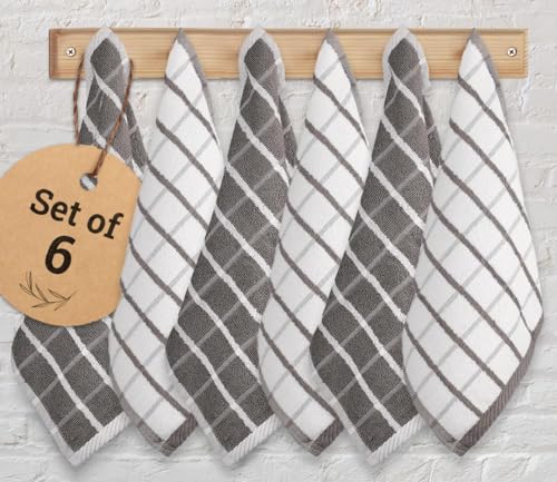 Kitchen Towels Cotton Dish Towels 12”x12” (12" x 12" (Set of 6) / 047 Grey Checks Terry)