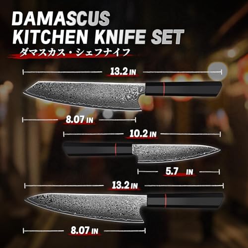Damascus Knife Set 3 PCS (8.08")