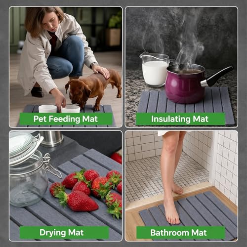 Stone Drying Mat for Kitchen Counter 16x24 Inch (Grey Set)