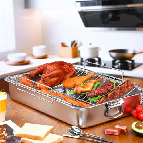 Extra Large Stainless Steel Turkey Roaster with Racks 23.6 * 15.7in Turkey Roaster Pot