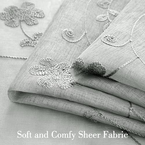 Grey Sheer Curtains 84 Inches Long 2 Panels Embroidered Floral Pattern Semi Sheer Window Curtains for Bedroom Living Room (52"W x 84"L (Pack of 2) / Grey)