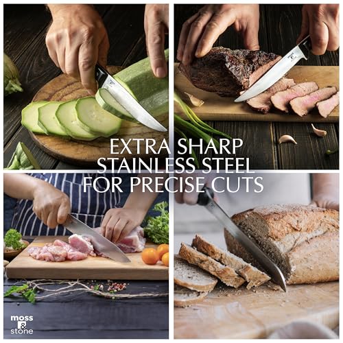 14 Pcs Kitchen Knife Set with Block (14 Pcs / Black)