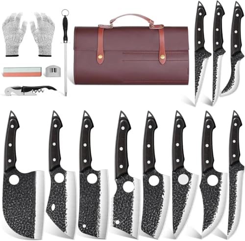 17PCS Butcher Knife Set with Bag (11 Knives Set)