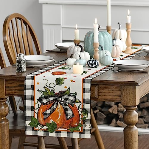 210 GSM Fall Table Runner Home Party Decor 13x48 Inch (13" x 48", Table Runner / Black/Beige/Orange)