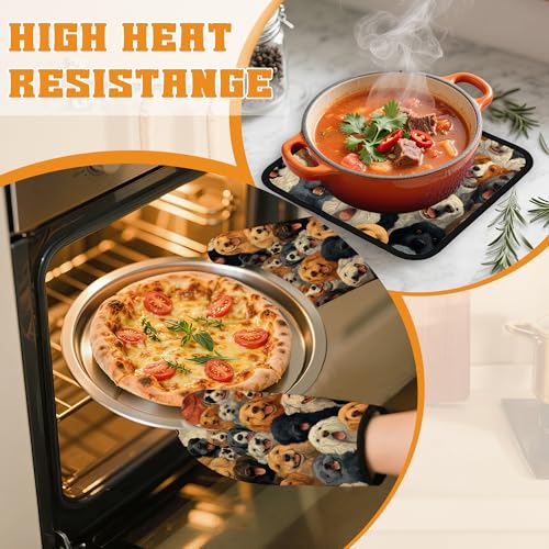 Funny Cute Dog Oven Mitts and Pot Holders Set (Funny Cute Dog)