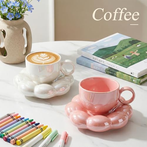 2 Pack Ceramic Coffee Mug with Saucer Set