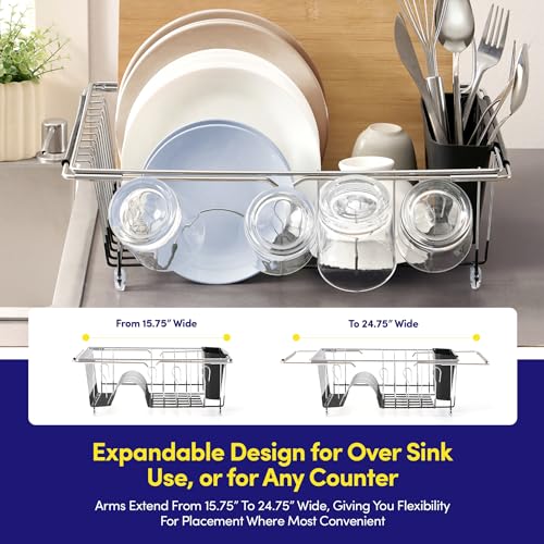 Dish Drying Rack Over The Sink Expandable to 24.5" Dish Drainer (Black / 15.75" x 12" x 5")
