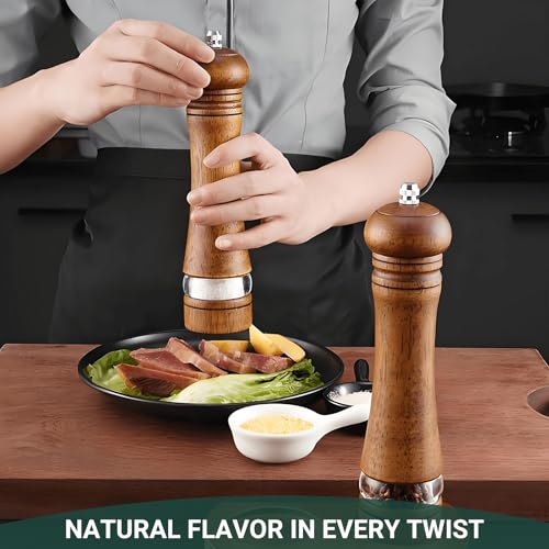 2 Piece Salt and Pepper Grinder Set with Wood Tray (Brown / 8-Inch with Tray)