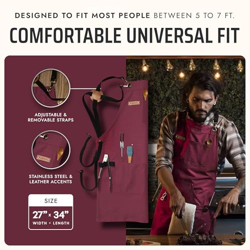Chef & BBQ Apron with Pockets (Red)
