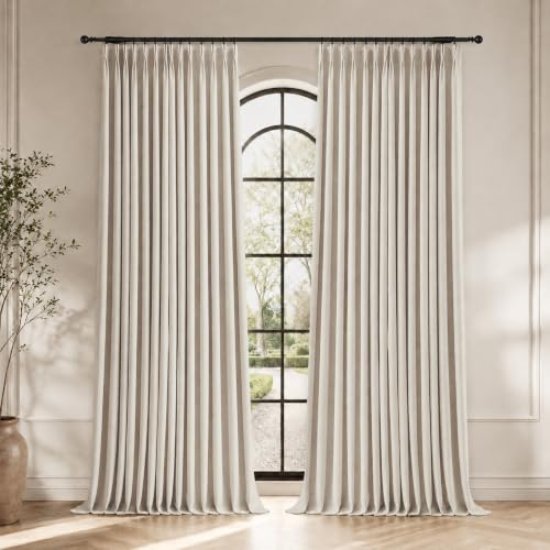 Pinch Pleated 100% Blackout Linen Curtains for Living Room 90 Inch (Beige/Linen 100% Blackout / 40"W x 90"L (Pack of 2))
