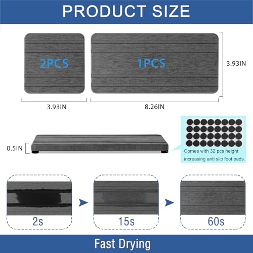 3PCS Water Absorbing Stone Tray (1pcs 21×10cm + 2pcs 10×10cm Dark Gray Stripe)