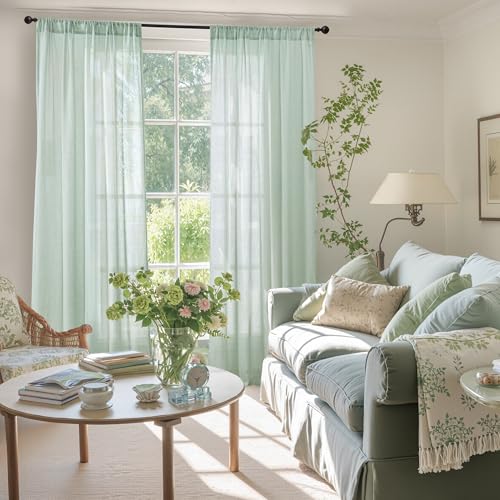 Light Green Curtains 84 Inches Long 2 Panels Set (Sage Green / 52"W x 84"L (Pack of 2))