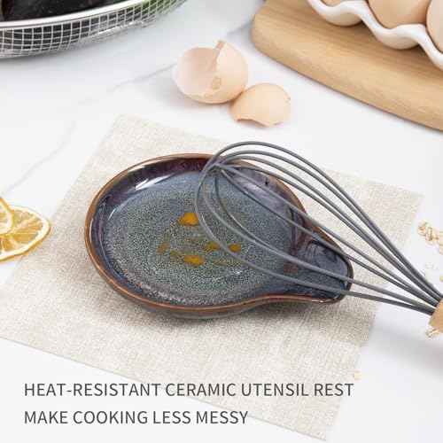 Farmhouse Ceramic Spoon Rests Holder (Caramel Brown-Flat Interior)
