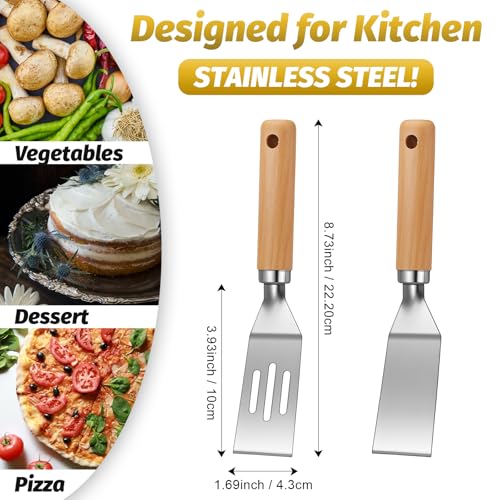 2 Pcs Mini Spatula Set for Desserts Brownies (Solid,Slotted / Wooden)