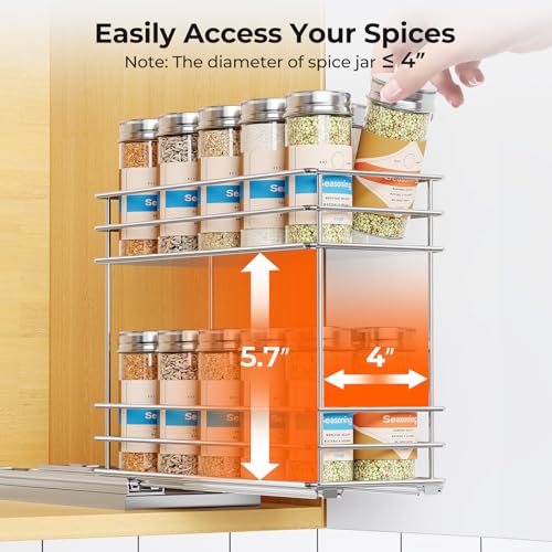 Pull Out Spice Rack Organizer for Cabinet (Silver / 4.3" - 1 Drawer)