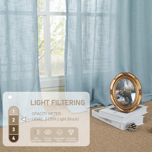 Stone Blue Linen Curtains for Living Room 95 Inch Length 2 Panels (52"W x 95"L (Pack of 2) / Stone Blue)