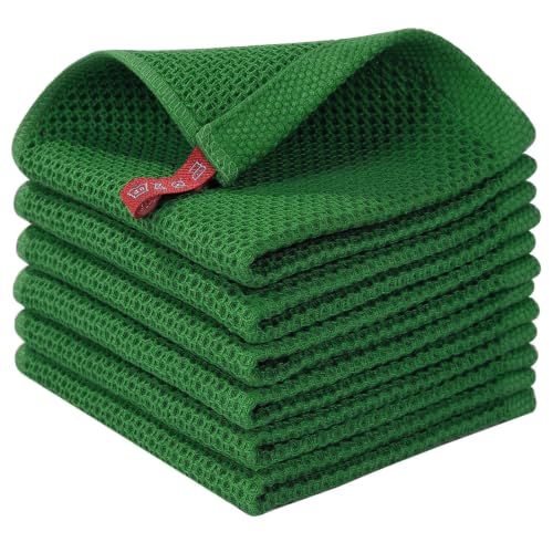 100% Cotton Waffle Weave Kitchen Dish Cloths 6 (Forest / 12 X 12 - 6 Pack)