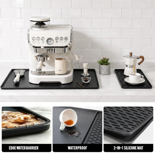 2 In 1 Silicone Coffee Bar Mat Accessories for Ninja Coffee Maker with Detachable Dish Drying Rug Kitchen Counter Under Sink Drainer Appliances New Home Decor 16"x20" Black (Black / 20" x 16")