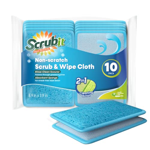 Scrub and Wipe Cleaning Sponges [10 Pack] (Blue)