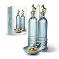 Glass Olive Oil Bottle Dispenser (Elegant Fluted / Blue)