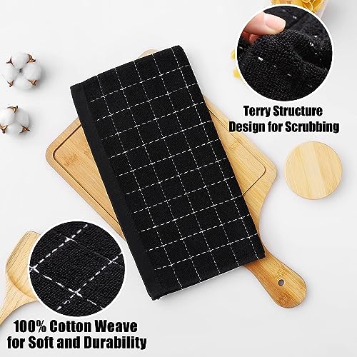 100% Cotton Terry Kitchen Dish Cloths (Black / 12 X 12 - 8 Pack)