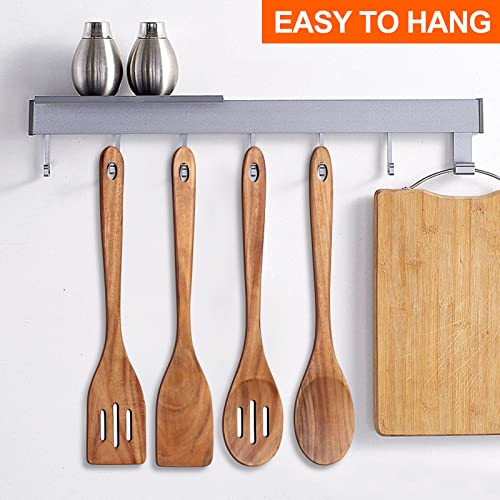 14" Long Teak Wood Utensils Set for Cooking Spatula Non Toxic Wooden Spoons (2 spoons+2 spatulas)