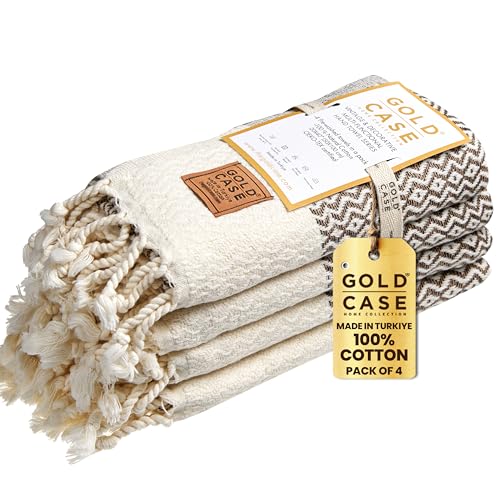 Gold CASE Turkish Hand Towels for Bathroom & Kitchen (Brown / 20x40"-Zeus)